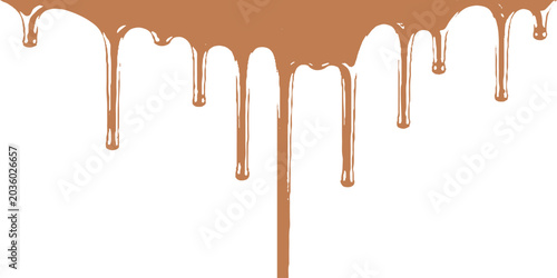 фотографія Light brown caramel liquid drips isolated on white background with dripping abst