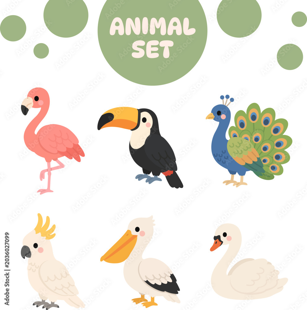 Obraz premium Cute Aviary Bird Set Flat Design Collection