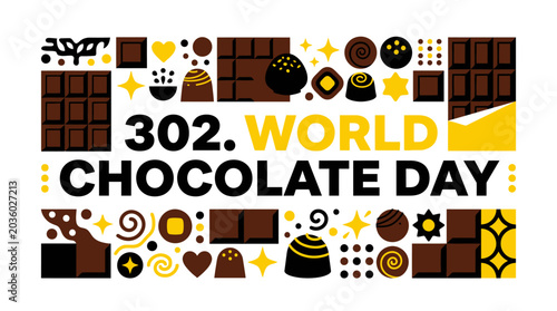 Foto World Chocolate Day Celebration Banner with Sweet Treats and Festive Patterns