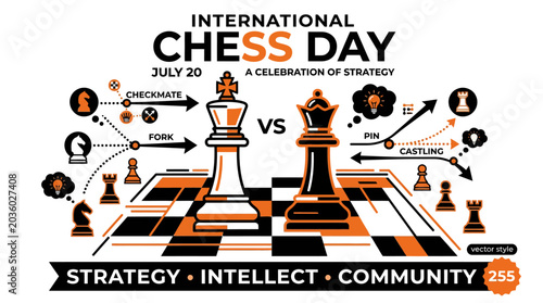 Tableau sur toile International Chess Day Celebration: Strategy, Intellect, Community, Vector Art