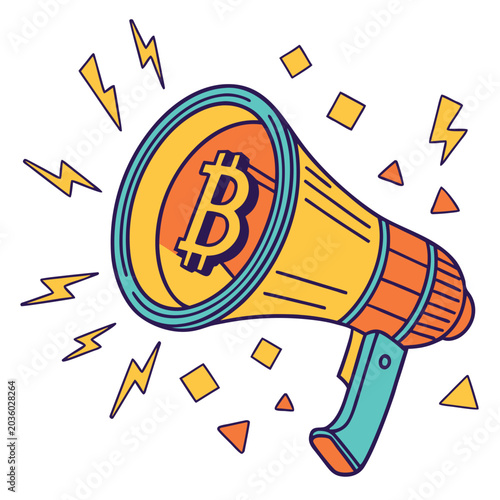 Bitcoin cryptocurrency promotion concept with colorful megaphone marketing promotion cryptocurrency