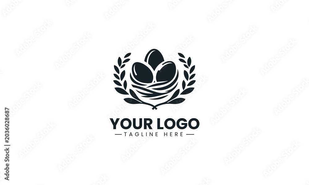 Fototapeta premium Egg nest silhouette clean minimalist black vector logo