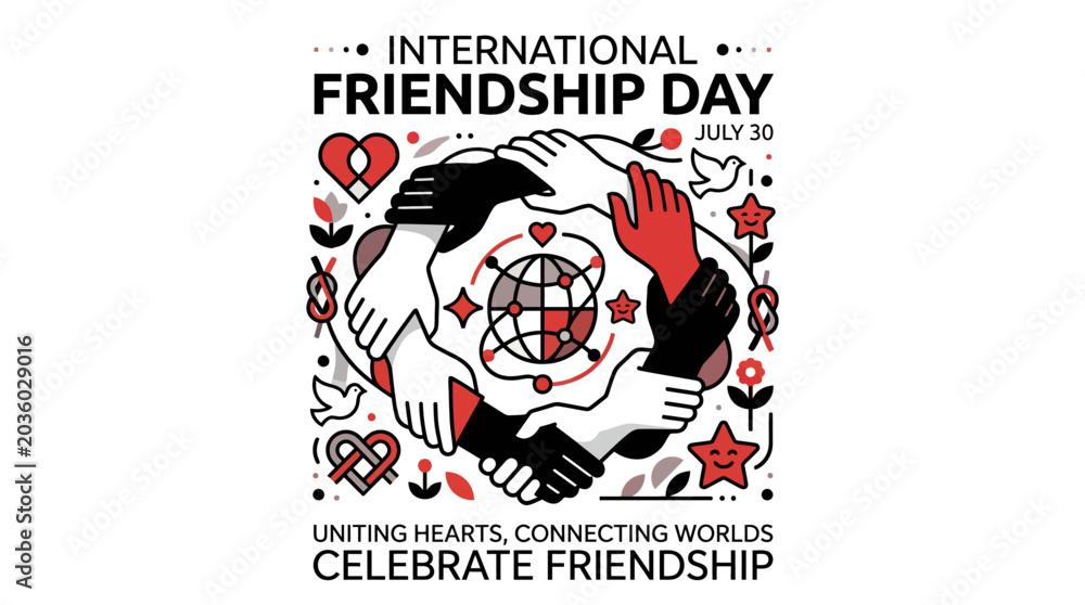 Fototapeta premium International Friendship Day Greeting Card with Diverse Hands Holding Globe