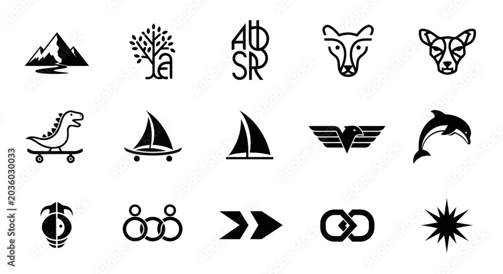 Fototapeta premium Diverse Vector Icons Collection: Animals, Nature, Symbols, and Objects