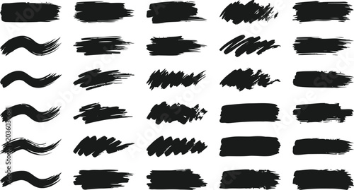 Obraz na płótnie Collection of various black distressed grunge paint brush strokes for graphic de