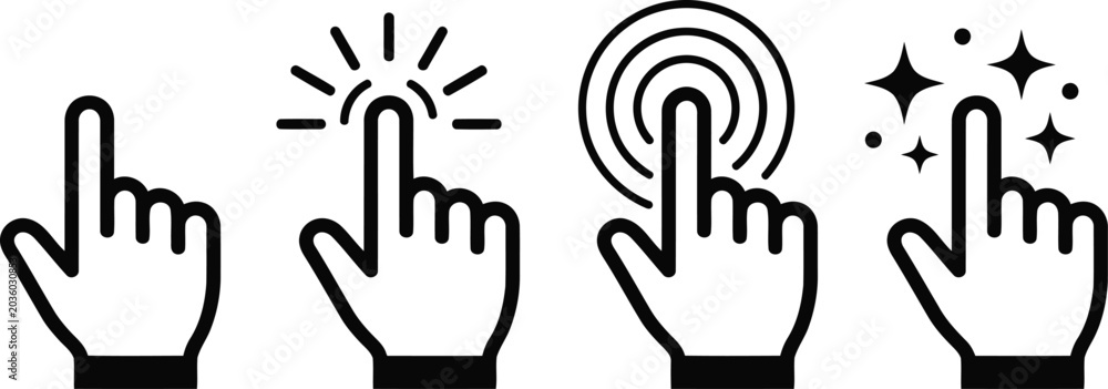 Fototapeta premium Hand click gesture icons representing touch screen interaction and digital user interface
