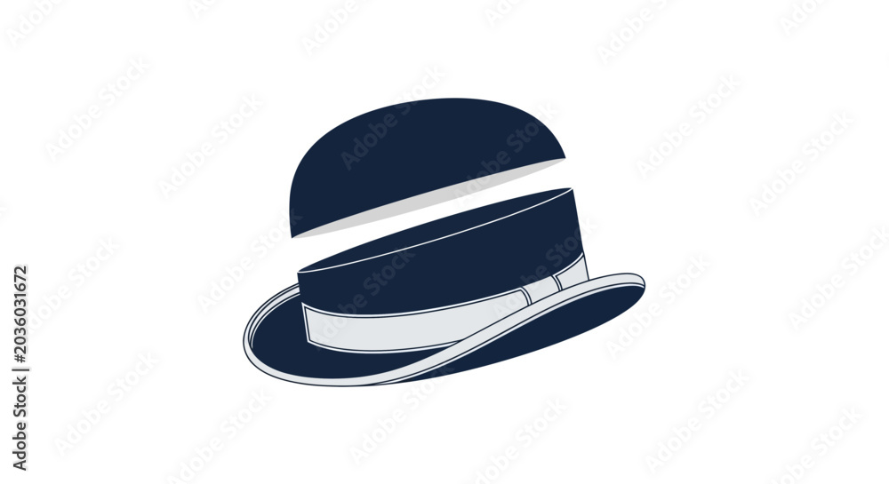 Fototapeta premium Deconstructed Navy Blue Bowler Hat with White Band, Isolated on White