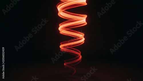 Glowing red orange light spiral descending narrowing black background annihilation AI warfare technology spiral danger ethics dark concept.