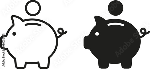 Fotografie Piggy bank savings coin deposit icon set with piggybank investment financial bus