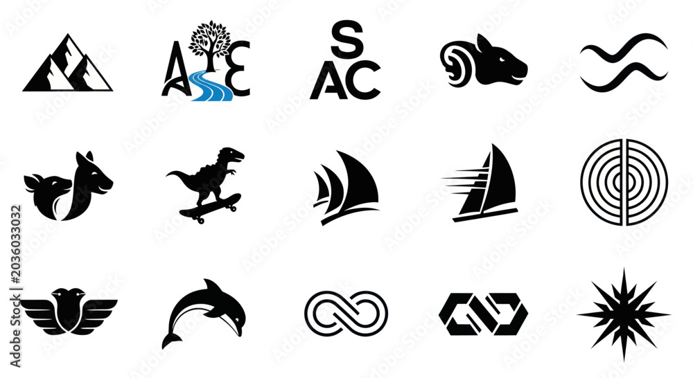 Fototapeta premium Vector Logo Icons Set: Nature, Animals, Business, Abstract Shapes & Symbols