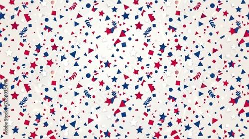 Scattered confetti with stars and streamers in red white blue usa pattern united states fourth of july graphic resource