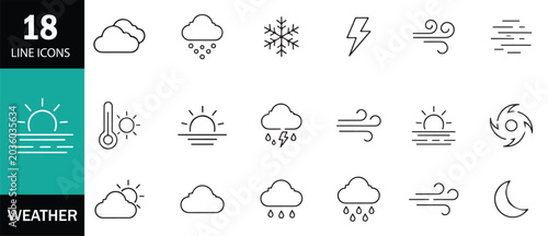 Weather line icon set. Climate, nature, temperature, seasons, and cloud. vector illustration
