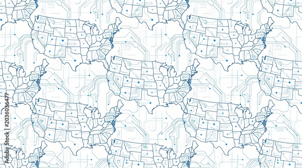 Fototapeta premium Abstract light blue geometric circuit-like pattern on clean white background usa pattern with abstract geometric technology