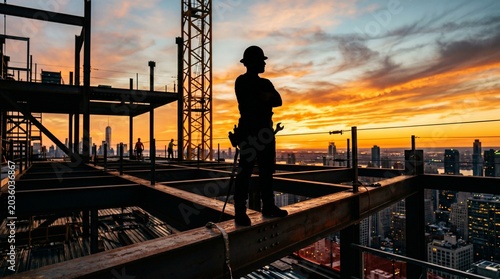 Construction Worker Silhouette at Sunset