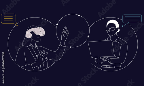 Virtual Collaboration and Remote Communication, Future Workplace and Virtual Communication Concept