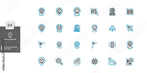 24 Map and Location Line Icons Set Editable Stroke Vector Collection