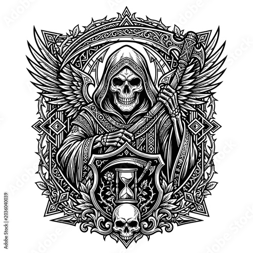 Принти на полотні Grim reaper with skull and wings.