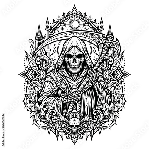 фотографія Grim Reaper Holding Scythe Illustration.