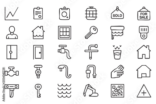 Housing Inspection Plumbing And Repair Outline Icon Collection