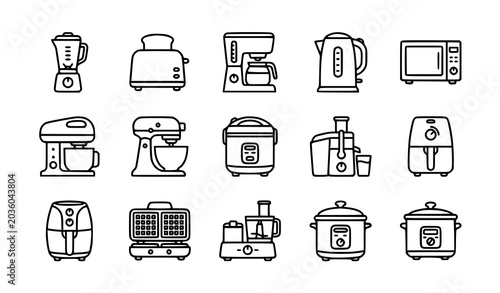 Bild auf Leinwand Small kitchen appliance outline icons with modern cooking gadgets vector set