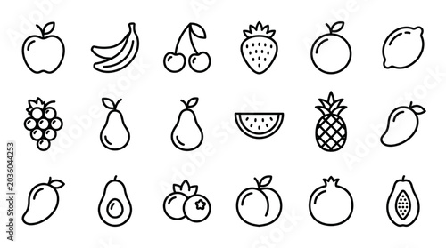 Variety of Fresh Fruit Icons.