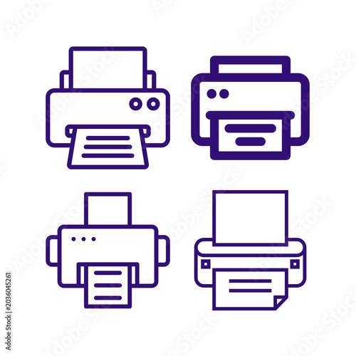 Printer Icons Set, Minimalist Line Art, Isolated on Transparent Background