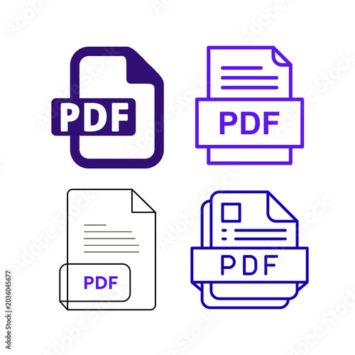 PDF Document Icons Set, Isolated on Transparent Background