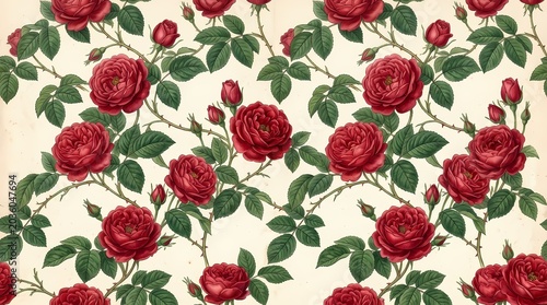 Red Rose Day Seamless Pattern with Romantic Red Roses