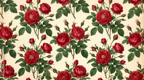 Red Rose Day Seamless Pattern with Romantic Red Roses