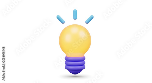 Creative idea concept glowing light bulb 3D icon with creative innovation solution thinking inspiration business knowledge discovery electricity strategy intelligence planning development