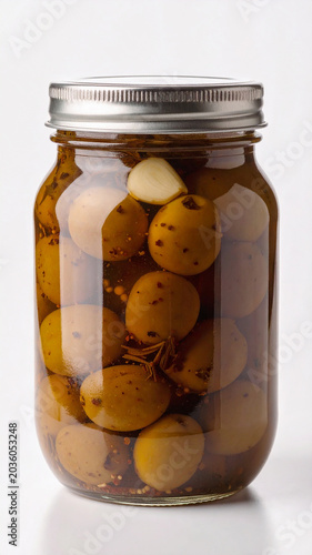 Premium Marinated Olives Appetizer with Olive Oil and Herbs on White Background for Mediterranean Food Advertising