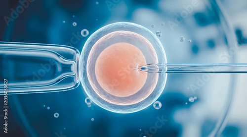 Microscopic view of sperm injection into egg cell during IVF procedure, showing fertility treatment, reproductive medicine, embryology, assisted conception, and laboratory science.