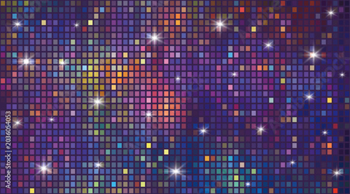 Fotografie Disco dance floor background with shining lights and colorful tiles