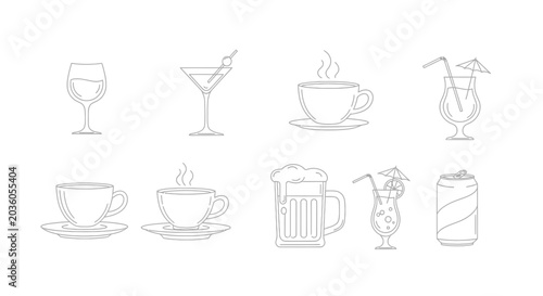 Set of Hand Drawn Beverage Icons and Drink Illustrations
