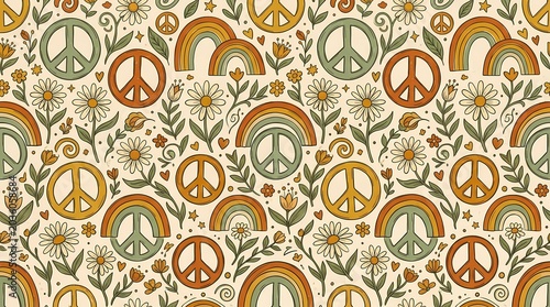 International Peace Day Seamless Pattern with Peace Symbols