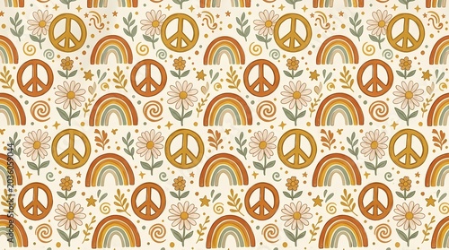International Peace Day Seamless Pattern with Peace Symbols
