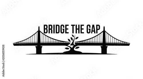 Fotografie Suspension bridge silhouette in black and white representing Bridge the Gap conc