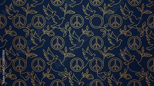 International Peace Day Seamless Pattern with Peace Symbols