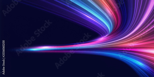 Bilde på lerret Abstract light trails create a vibrant, dynamic motion blur effect against a dark background, evoking speed and energy