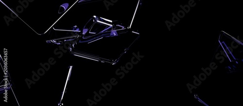 Foto Dynamic abstract composition with translucent violet geometric shapes