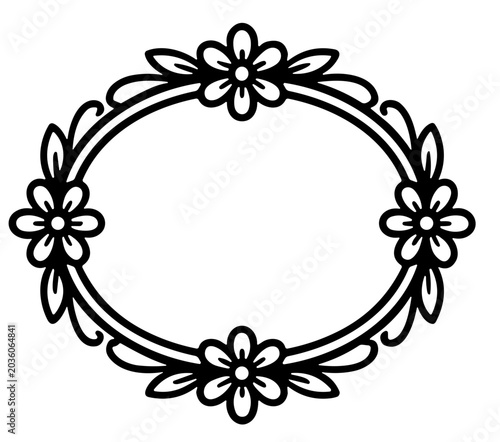 floral oval frame vintage wreath border