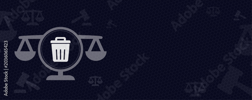 Schilderij op canvas Legal concept illustration featuring a balance scale icon with a trash bin symbo
