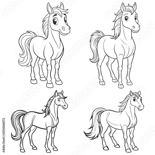 Collection of cartoon horse characters in standing pose.