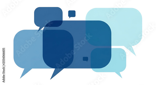 Set of transparent overlapping speech bubbles floating on white background with communication dialogue conversation interaction transparent graphics feedback connected discussion networking