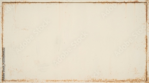 Bright Cream Grunge Metal Background With Rusty Border, Aged Industrial Surface And Large Copy Space