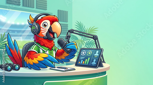 Parrot Sports Commentator Broadcasting Live from a Studio