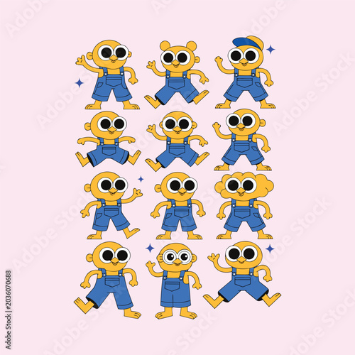 Foto Vector illustration of various minion characters.