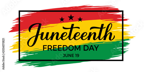Foto Juneteenth Freedom Day Typography Vector Logo with Pan-African Flag Brush Stroke