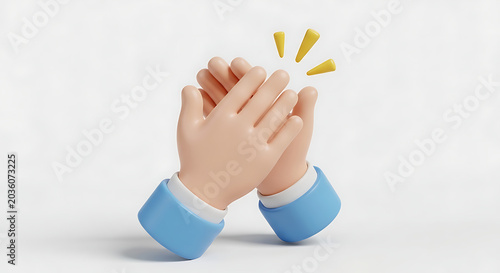 3D rendered cartoon hands clapping in applause to show appreciation success and celebration against a white background with well done applause clapping celebration appreciation congratulation
