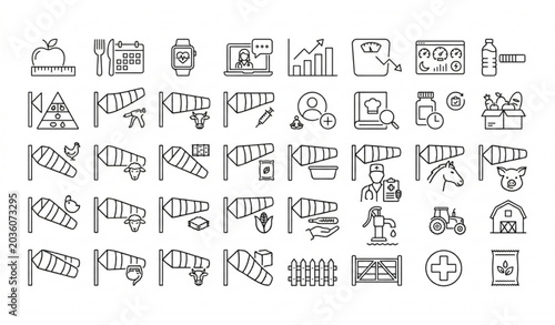 Konstfotografi Smart Farming Meteorology and Healthcare Line Icons Set Vector
